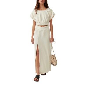 Free People Tovah 2-Piece Set Ivory Size: XL NWT Crop Top + Maxi Skirt